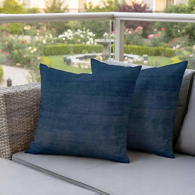 Vandarllin Outdoor Throw Pillows Covers 20x20 inch Set of 2 Waterproof Navy Blue Linen Decorative Zippered Cushion Covers for Patio Furniture, Solid Color Texture Lumbar Pillowcases