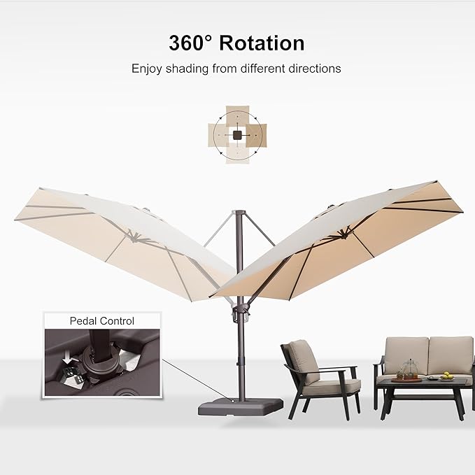 PURPLE LEAF 10' X 10' Patio Cantilever Umbrella with Base Included Antique Bronze Square Outdoor Umbrella with 360° Rotation and Aluminum Offset Hanging for Garden Backyard Pool, Beige