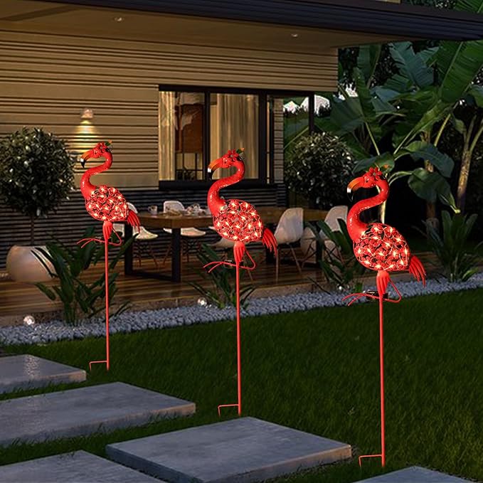Garden Decor Solar Lights Flamingo Lawn Light, for Yard Outdoor Decorations Ground Inserted Outdoor Waterproof Garden Lamp LED,Patio, Courtyard, Gifts for Mom Grandma (Colorful Light)