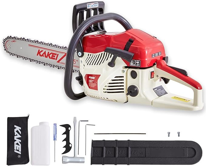 KAKEI 62CC 18-Inch Gas Chainsaw, 3.8HP 2-Stroke Engine, Easy Start, Germany-Steel Chain & Precision Bar, Gas Powered Chainsaw for Tree Cutting, Firewood and Logging