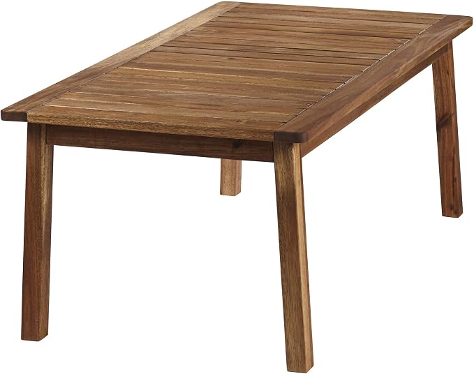 Teal Island Designs Perry Farmhouse Rustic Acacia Wood Rectangular Outdoor Coffee Table 43 1/4" x 22 3/4" Brown Slat Tabletop for Cottage Core Spaces Patio House Balcony