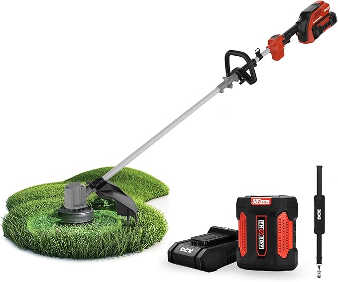 DCK 58V 17" String Trimmer Cordless, AI Adaptive Speed, Brushless Weed Eater & Edger with Dual-line Auto Feed, 6000RPM, 4.0Ah Battery, Dual Safety Switch, Electric Weed Wacker with Shoulder Strap