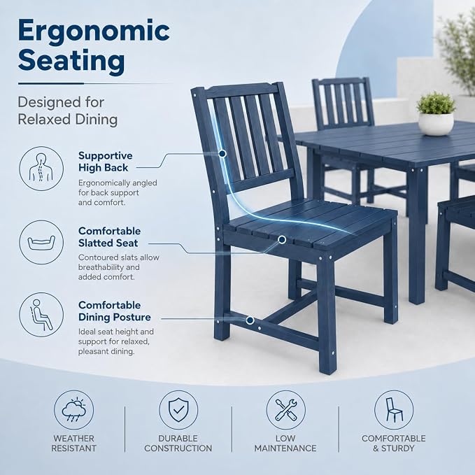 HDPE Outdoor Dining Set for 4, Square Table & Chairs Set | • All-Weather Polywood Composite • 410 lbs Heavy-Duty Support • Built-In 2" Umbrella Hole • Easy Soap-Water Wash
