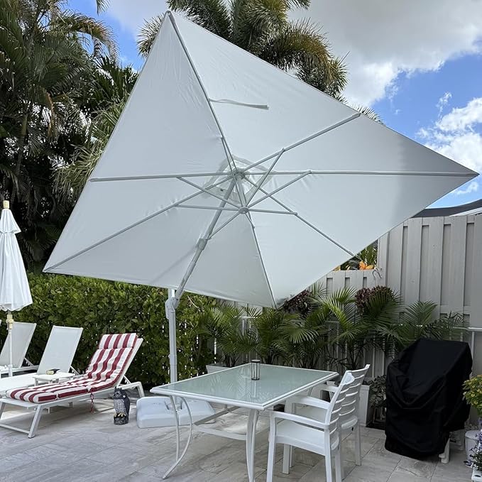 PURPLE LEAF 10 FT Right-left Tilt Patio Umbrella Swivel White Cantilever Umbrella with Tilt Aluminum Outdoor Umbrella with 360° Rotation for Deck Pool Garden, White