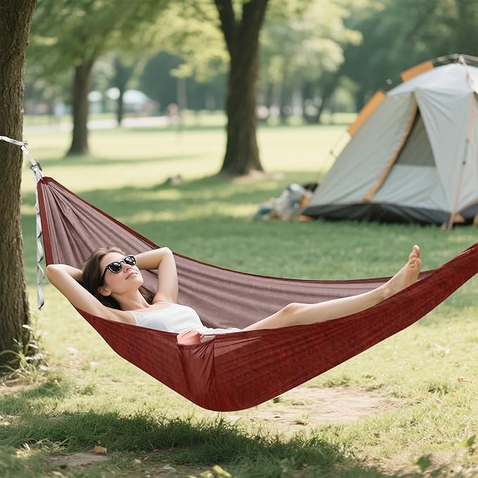 Reddish Brown Solid Color 330lb Capacity Outdoor Hammocks with Hanging Rope Cloth Hammock for Outside Patio Backyard Poolside Bases para hamacas para adultos