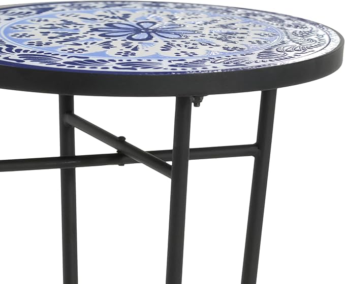 Christopher Knight Home Glady Outdoor Round Side Table, Patio Bistro Table with Ceramic Top and Metal Frame, Small Decorative Accent Table for Patio Garden Porch Balcony, Celadon