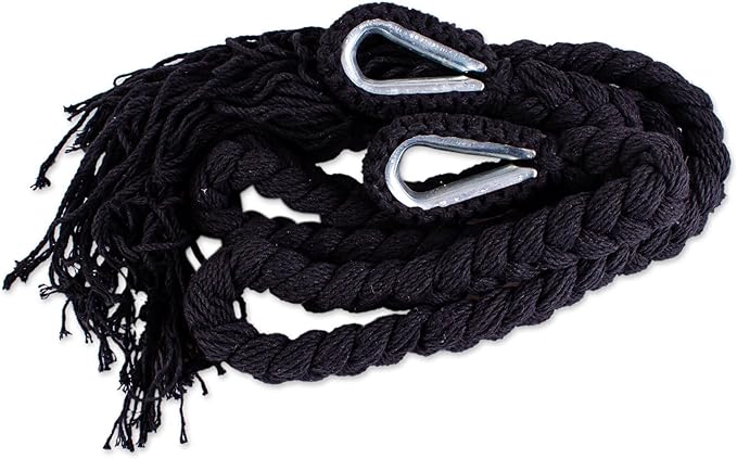 NOVICA Artisan Handmade Cotton Rope Hammock Coal Black Tasseled from Mexico Solid Maya 'Veranda in Black'(Triple)