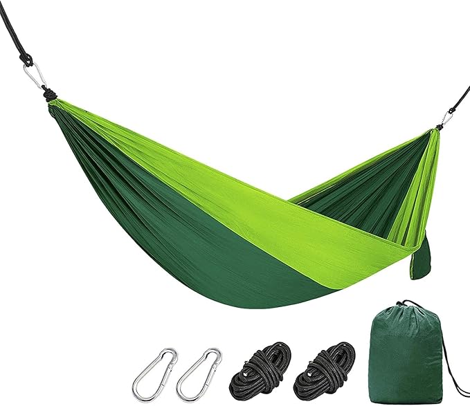 Camping Hammock Bed Portable Hammock Swing Chair Lightweight Nylon Fabric Easy to Assemble with Straps for Summer Camping Travel Garden Hammock Swing (Color : Green)