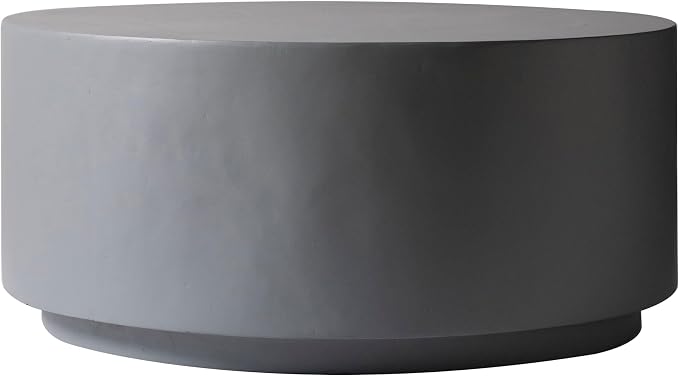 LeisureMod Minimalist Side table Assembled 36” Round Modern Fiberstone Top Accent Table for Outdoor, Home, Living Room Terra Series in Grey