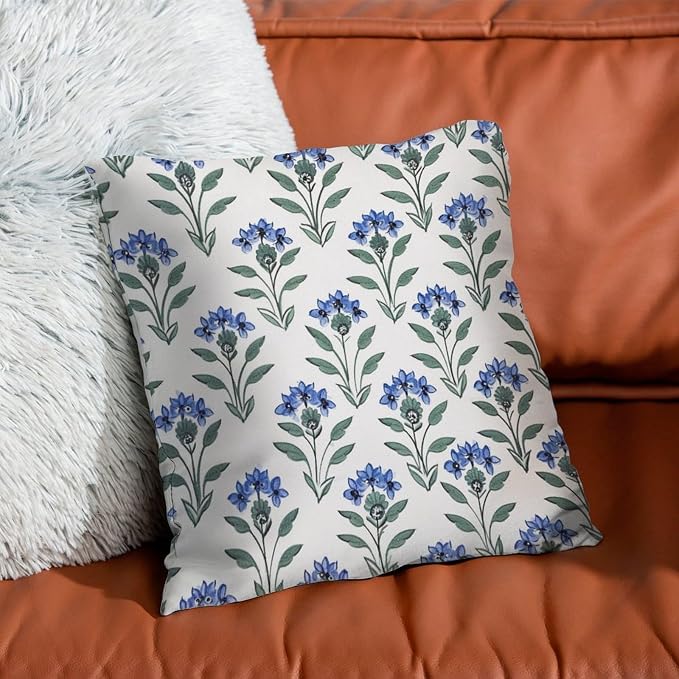 Pillowcase Mughal Flower Pillows Abstract Blue Lotus Floral Pillow Cover Accent Decorative Cushion Covers Home Decor for Patio Garden Couch Tent 16x16 in