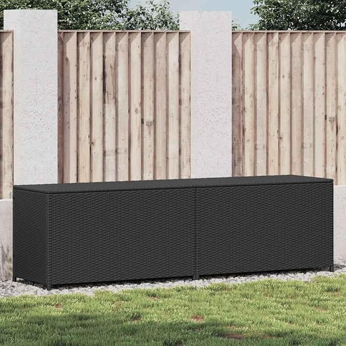Poly Rattan Storage Box with PE Liner and Gas Lift, 78.7"x19.6"x23.6" Outdoor Patio Storage Chest, Black