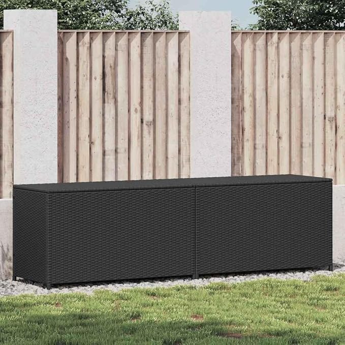Extra Large Outdoor Storage Chest, 79 Inch Patio Deck Box with Gas Lift Lid, Durable Poly Rattan Garden Container for Cushions and Pillows, Black
