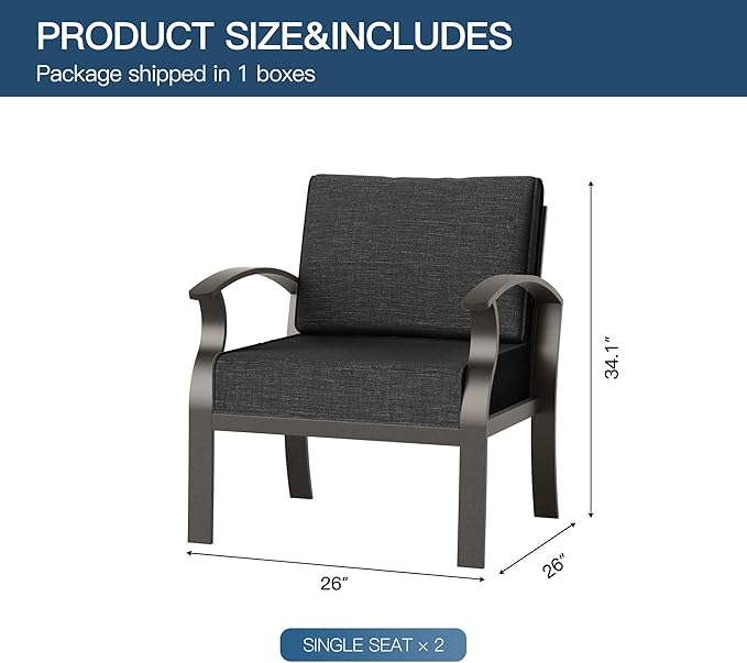 Metal Outdoor Patio Furniture Set for 2,Aluminum Patio Sectional Single Seat w/Removable Sponge Cushion,Outside Furniture for Porch, Balcony, Yard,Black