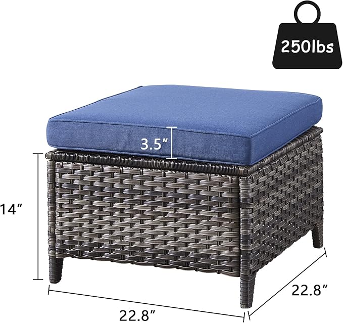 Rilyson Outdoor Ottoman Wicker Patio Ottomans - 2 Piece Footrest Footstools Set Rattan Outdoor Ottomans for Patio with Thick Cushions(Mixed Grey/Blue)