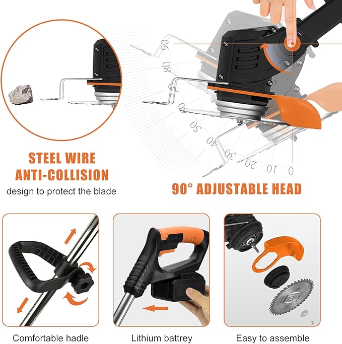 21V Electric Weed Wacker Cordless String Trimmer Battery Powered Grass Trimmer with 90° Adjustable Head 2 X 2.0Ah Battery and Charger Lightweight Brush Cutter Edger Lawn for Garden (Black)