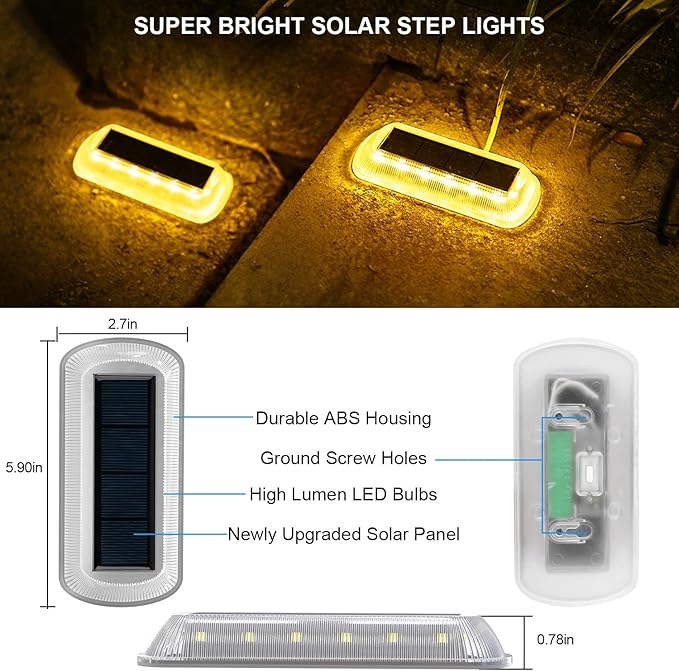 T-SUN Solar Deck Lights Outdoor Waterproof, Deck Lights Solar Powered, Driveway Marker Light for Fence Front Door, Step, Stair, Garden, Sidewalk, Pathway, Dock Porch, Backyard (Warm White, 8 Packs)