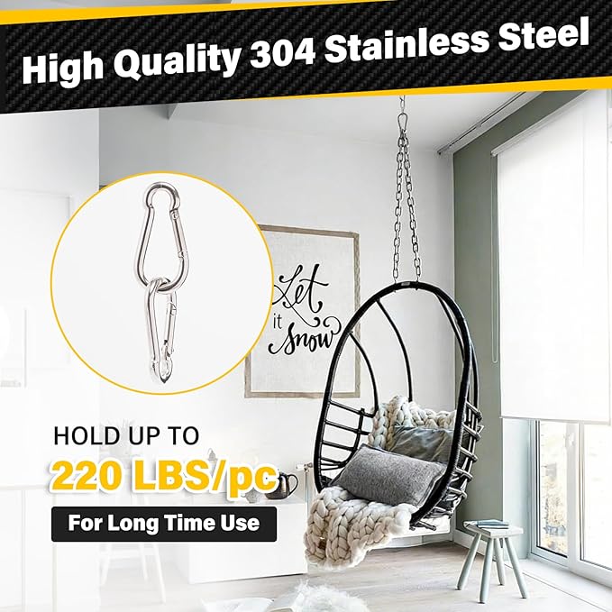 Cyfie 304 Stainless Steel Carabiner Clips Keychain, 4 Packs 2.75 Inch Large Heavy Duty Spring Snap Clip Hooks for Water Bottle, Hammocks, Swing, Camping, Hiking, Outdoors Activities