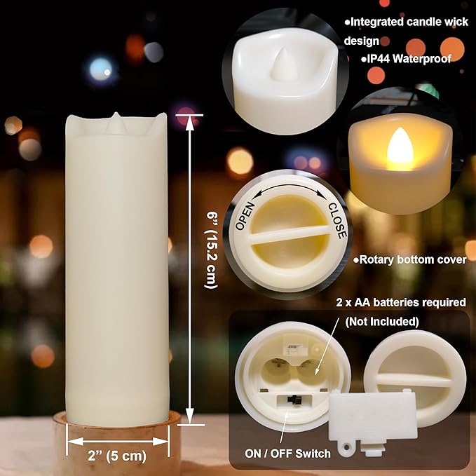 iZAN 2 Pack Flameless Battery Operated LED Pillar Candles with Remote Outdoor Waterproof Flickering Decorative Lights for Halloween Christmas Home Kitchen Décor Wedding Party Event Decorations 2”x6”