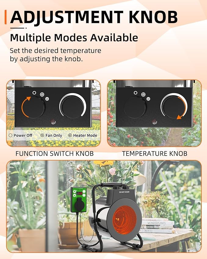 Buyplus Greenhouse Heater with Digital Thermostat, 1500W Outdoor Heaters for Patio, Overheat Protection & 3S Fast Heating, Electric Space Heater for Patio, Garage, Greenhouse, Flower House, Silver