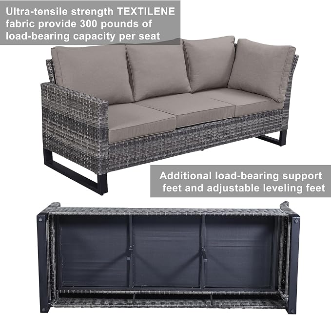 Belord Outdoor Sectional Sofa 6 Seater L Shaped Couch Wicker Patio Conversation Furniture Set Rattan Outdoor Furniture with Removable Washable Cushion Grey