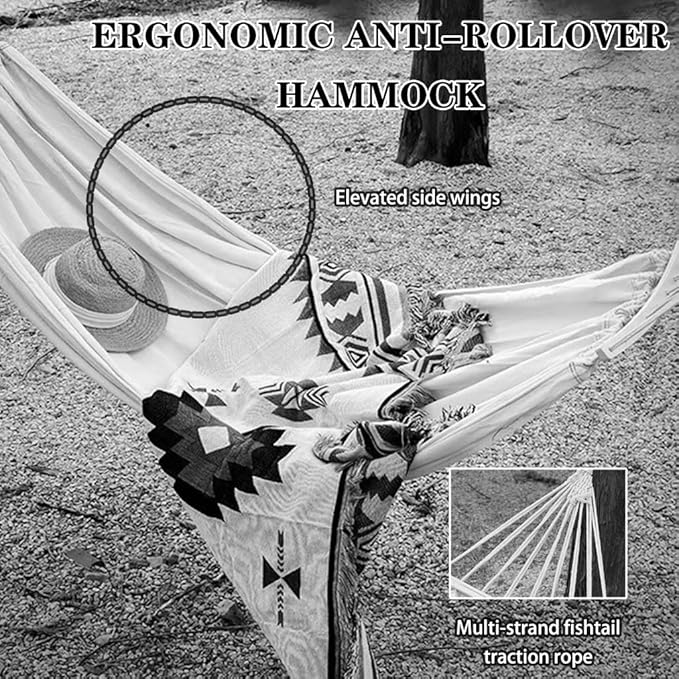 Single/Double Hammock for Outdoor, Garden Canvas Hammock Chair with Storage Bag, Multi-Scene Use, Load Bearing 250kg/350kg(Brown,6.6 * 4.9ft)