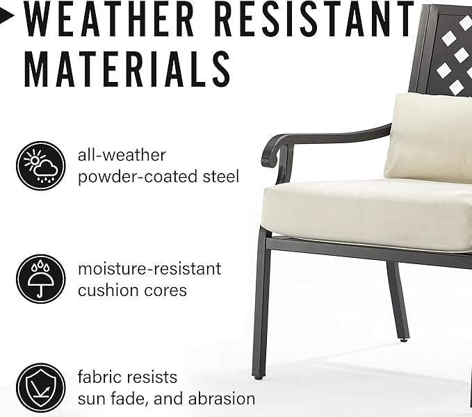 Crosley Furniture Alistair 4-Piece Outdoor Loveseat Patio Furniture Set, Conversation Sets for Porch, Deck, Matte Black with Creme Cushions