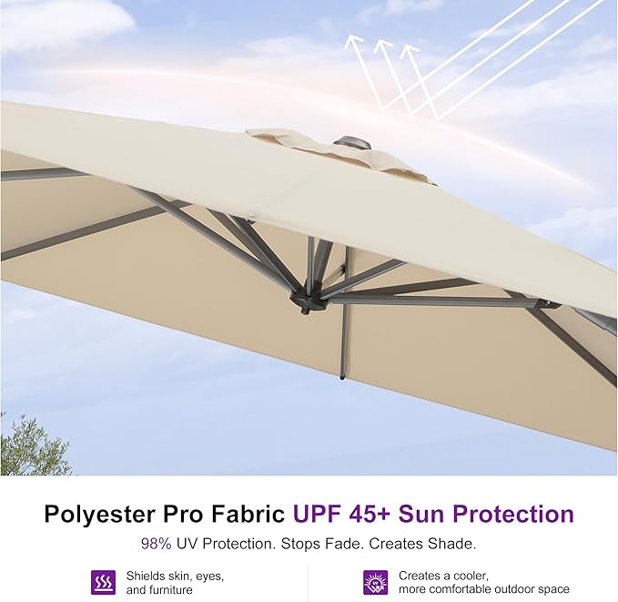 PURPLE LEAF 9' X 11.5' Patio Umbrella Outdoor Cantilever Rectangle Umbrella Aluminum Offset Umbrella with 360-degree Rotation for Garden Deck Pool Patio, Beige