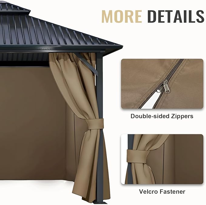 COWVIE 4-Panel 12' x 16' Gazebo Replacement Curtains, Patio Privacy Sidewalls with Double Zipper, Replacement for Outdoor Gazebo Canopy (Curtain Only)