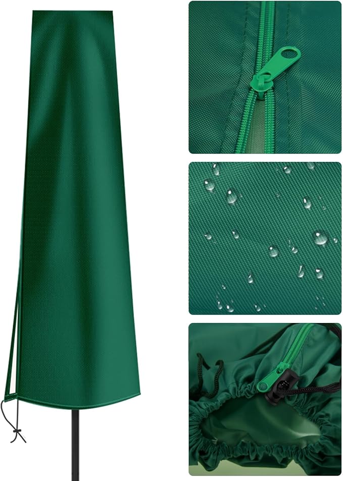 Dafire Patio Umbrella Cover for 7FT to 9FT Patio Umbrellas,1.7m Parasol Covers (Green 420D),Oxford Fabric Waterproof Market Umbrella Cover with Zip,Parasol Covers for Outdoor Umbrellas with Rod