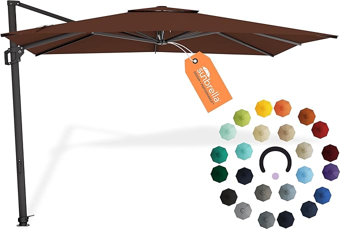 Midtown Umbrellas 9 x 9 Ft Outdoor Cantilever Patio Umbrella w/Sunbrella Bay Brown - Tilt 360° Rotate Offset Patio Umbrella, Deck Patio Umbrella, Backyard Umbrella & Garden Umbrella - Black Frame