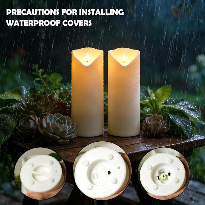 Nimiko Solar Outdoor Waterproof Flameless Candles - 2 Pack Solar & Battery Operated LED Candles, White (D4 x 10"/10"/Pairing) for Garden, Patio, Outdoor Decoration