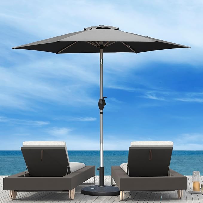 Domi 7.5FT Patio Umbrella, Outdoor Table Umbrella with Aluminum Pole, UV Protection Waterproof Market Sun Umbrella with Push Button Tilt and Crank for Garden, Deck, Backyard, Pool (Gray)