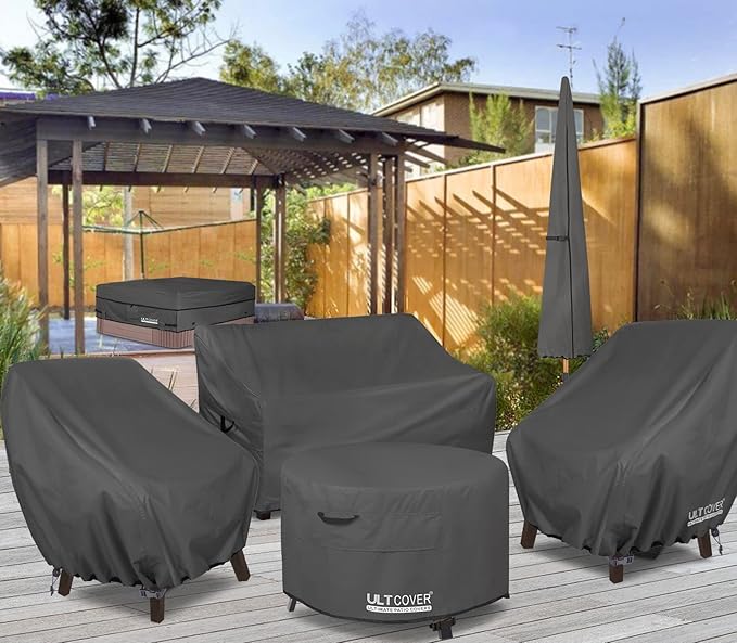 ULTCOVER Waterproof Patio Chair Cover – Outdoor Lounge Deep Seat Single Lawn Chair Cover Fits Up to 28W x 30D x 32H inches, Black