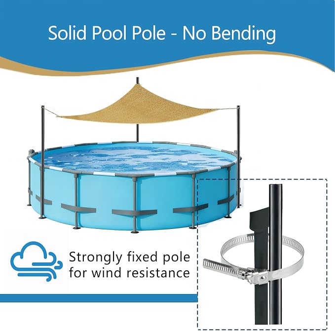 Pool Canopy Sunshade, Heavy Duty Above Ground Pool Shade with 7.55ft Adjustable Poles, Triangle Pool Shade Canopy with UV Block, Sail Shade for Above Ground Swimming Pools. (20-24ft)