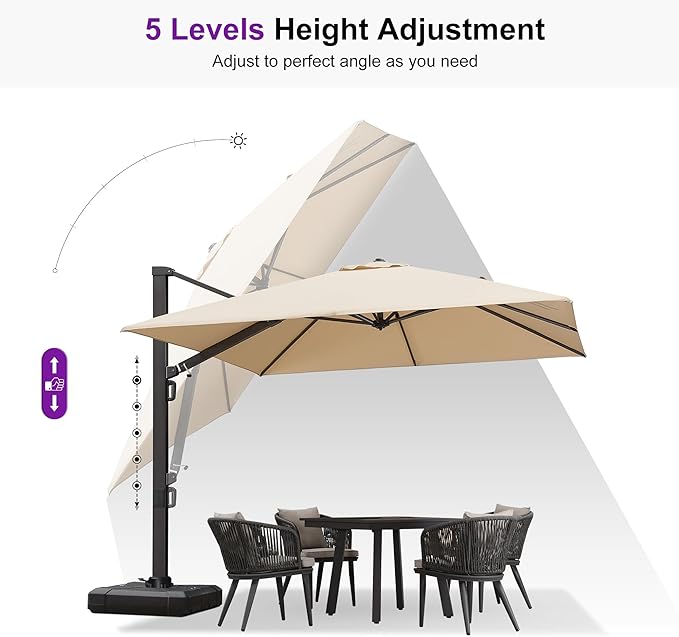 PURPLE LEAF 9' X 12' Rectangle Patio Umbrella with Base Large Cantilever Outdoor Umbrella Offset Umbrella with 360-degree Rotation Garden for Deck Backyard Pool Beige