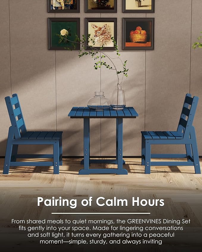 GREENVINES 5-Piece-Outdoor-Dining-Set | HDPE | Square | Patio Furniture | All Weather | Armless Chair | Slatted Table and Chairs Sets for 4 | for Backyard Poolside Garden | Blue