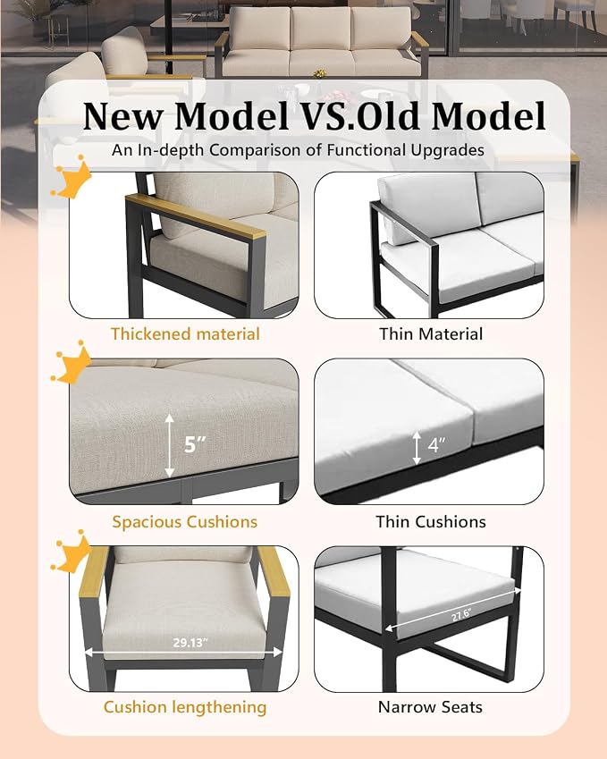 IDEALHOUSE Aluminum Patio Furniture Armchair Set of 2, Metal Outdoor Chairs with Upgraded Cushions, All-Weather Outdoor Single Sofa for Balcony, Garden, Deck, Backyard, Beige