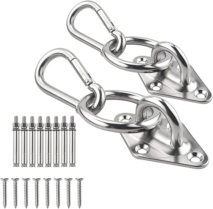 TooTaci Hammock Hook Heavy Duty, 1100lb Capacity M8 304 Stainless Steel Pad Eye Snap Hooks and O Ring, Hammock Hanging Kit, Hammocks Wall Mount Kit Ceiling Hook for Swing Chairs Hanging