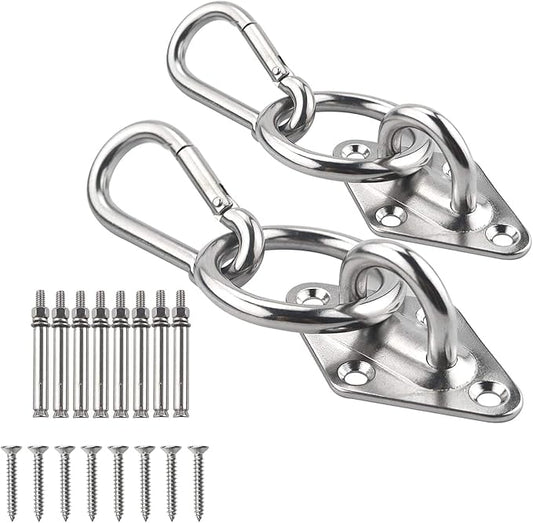 TooTaci Hammock Hook Heavy Duty, 1100lb Capacity M8 304 Stainless Steel Pad Eye Snap Hooks and O Ring, Hammock Hanging Kit, Hammocks Wall Mount Kit Ceiling Hook for Swing Chairs Hanging | 2pcs M8 Hammock Hooks with O Ring, Snap Hook,Screws Bolts, Ideal...