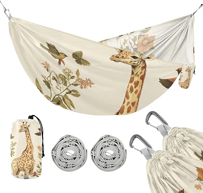 Giraffe Birds Flowers Botanical Illustration Vintage Style 330lb Capacity Hammocks with Portabl Carry Bag Swing Hammock for Outside Patio Garden Base para poner hamaca