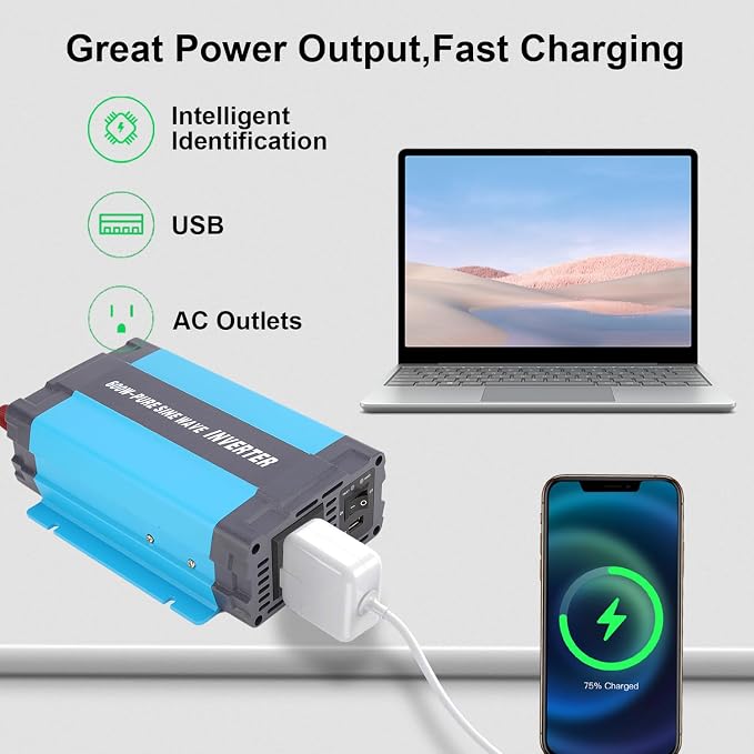 24V Pure Sine Wave Power Inverter 600W DC 24V to AC 120V with AC Outlets, 5V/1A USB Port for RV Car Emergency etc.