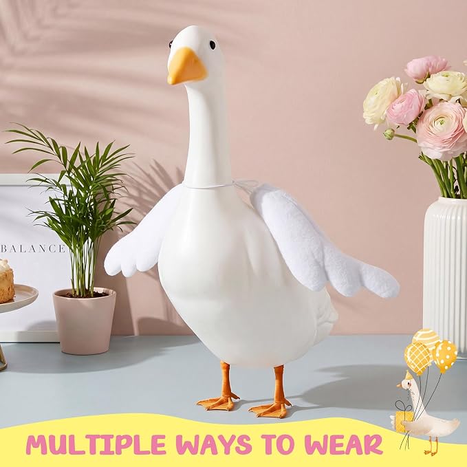 Abbylike 1 Pcs Poseable Goose Wings for 23”- 28" Porch Lawn Goose Outfit Accessories Poseable White Wings for Outdoor Patio Yard Lawn Art Decoration (Rippled Edge)