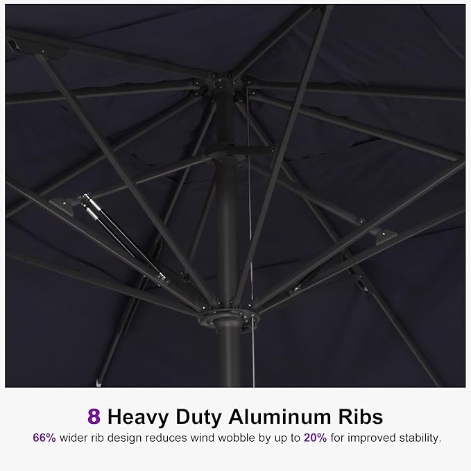 PURPLE LEAF 16' x 16' Square Semi-Auto Outdoor Patio Umbrella Aluminium Market Umbrella Table Sun Umbrella with 3.15" Rod and 8 Sturdy Ribs for Deck Lawn Pool Garden, Navy Blue