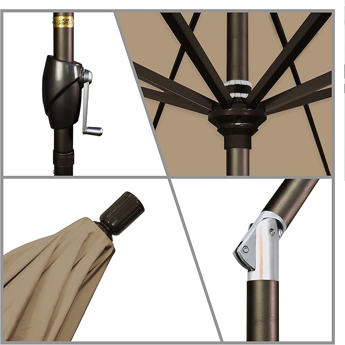 California Umbrella GSPT758117-5476 7.5' Round Aluminum Market, Crank Lift, Push Button Tilt, Bronze Pole, Sunbrella Heather Beige