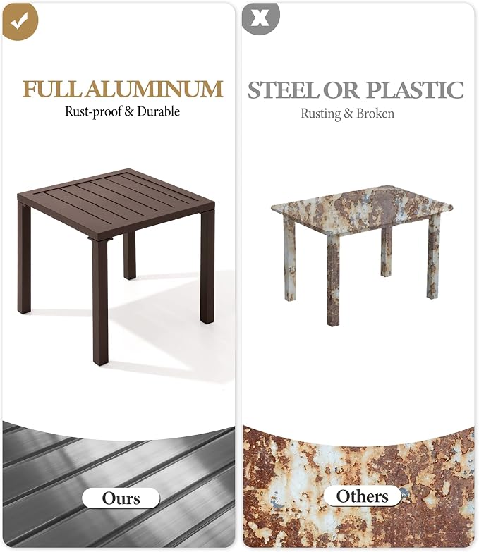 Crestlive Products Aluminum Outdoor Side Table, Pool Lounge Chair Side Table, Weather Resistant Small Square Coffee End Table for Patio, Yard, Garden, Porch, Deck, Indoor, Outdoor