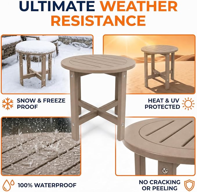 18" Outdoor Round Small Side Table, Patio End Table for Outside, Bar Height Patio Table for Backyard, Garden, Deck, Porch, Indoor Companion, Easy Maintenance