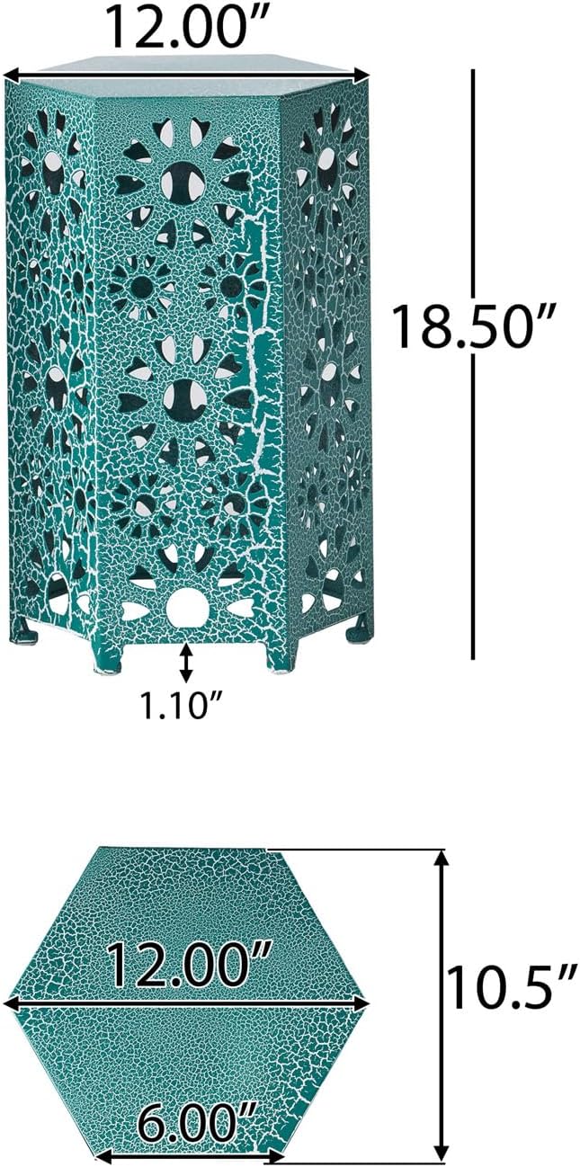 12" Teal Outdoor Side Table, Metal Cutout Side Table, Patio Garden Stool | Coffee End Tables for Small Spaces, Living Room, Backyard, Poolside