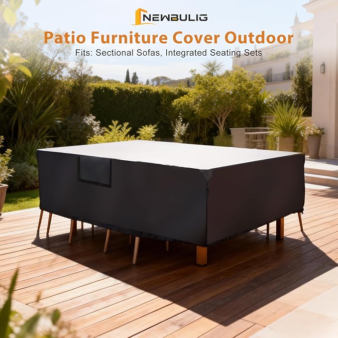 NEWBULIG Waterproof Patio Furniture Covers, Heavy-Duty 600D 111"L x 74"W x 28"H All-Weather Outdoor Furniture Cover Anti-UV with Air Vent for Couch, Sectional Sofa, Table and Chair, Black