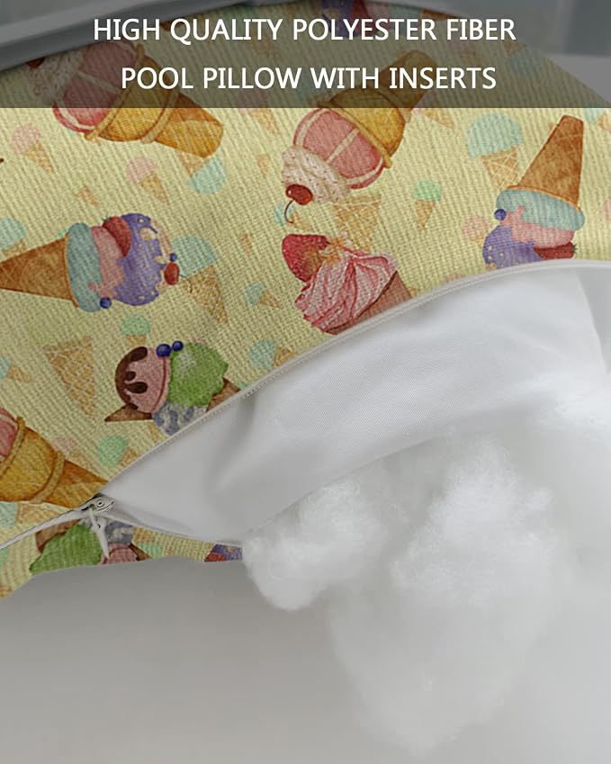 Outdoor Pillows Covers with Inserts Ice Cream Cake Colorful Yellow Background Waterproof Recliner Pillow with Adjustable Strap Throw Pillows for Patio Furniture Pool Lounge Chair, 11x16 inch, 1PCS