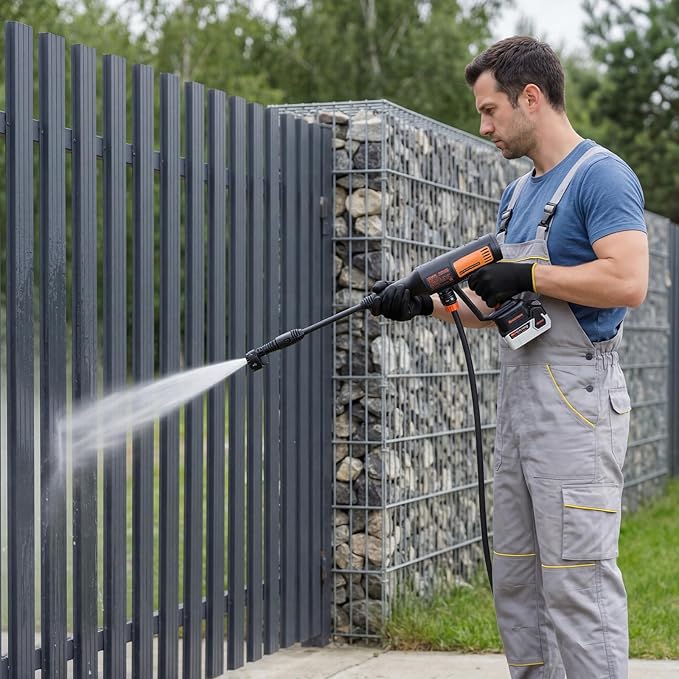VEVOR Cordless Pressure Washer, 1200PSI MAX Portable Pressure Washer with Brushless Motor, Dual Batteries, 6-in-1 Nozzle & Water Hose, 4 Speed Adjustable, Handheld Power Cleaner for Home Garden Patio